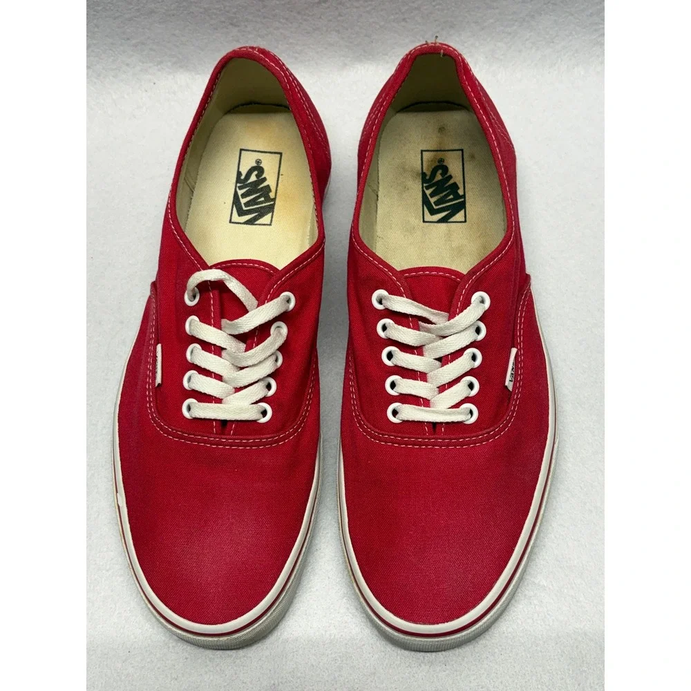 Vans Authentic Red Canvas Low Top Skate Shoes Mens Size 13 VN000EE3RED